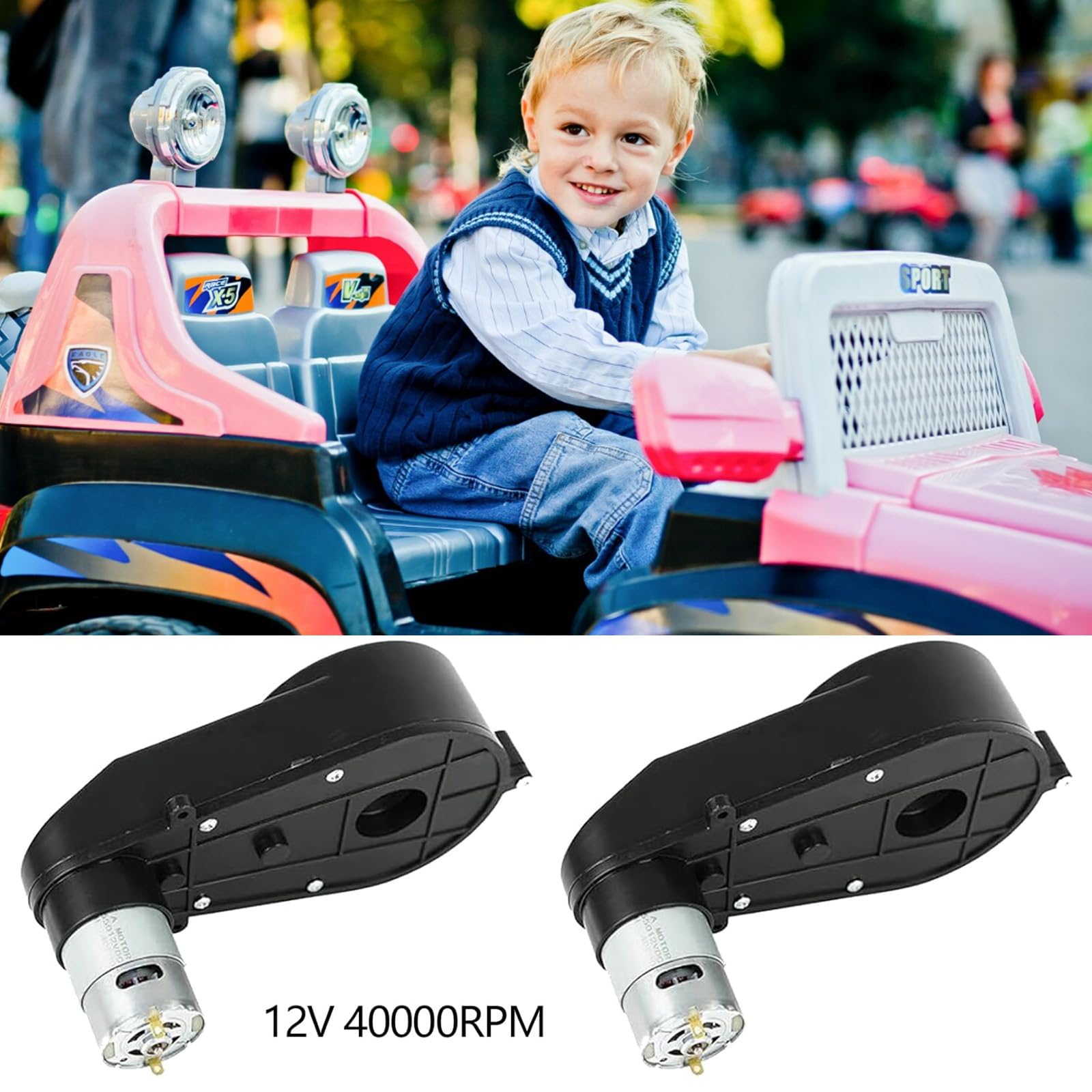 2 piezas de motor eléctrico RS550 12V 40000RPM, motor eléctrico y caja de engranajes para coche de niños, piezas de repuesto para coche eléctrico de niños