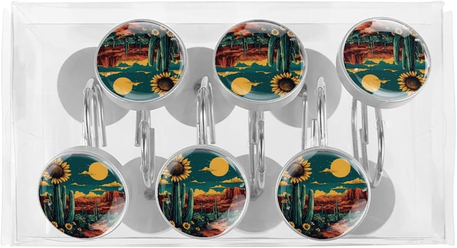 Desert with Sunflower (2) Shower Curtain Hooks, Rustproof Shower Curtain Rings for Bathroom, Stainless Steel Shower Hooks for Shower Curtain Rod, Decorative Shower Curtain Hangers Set of 12