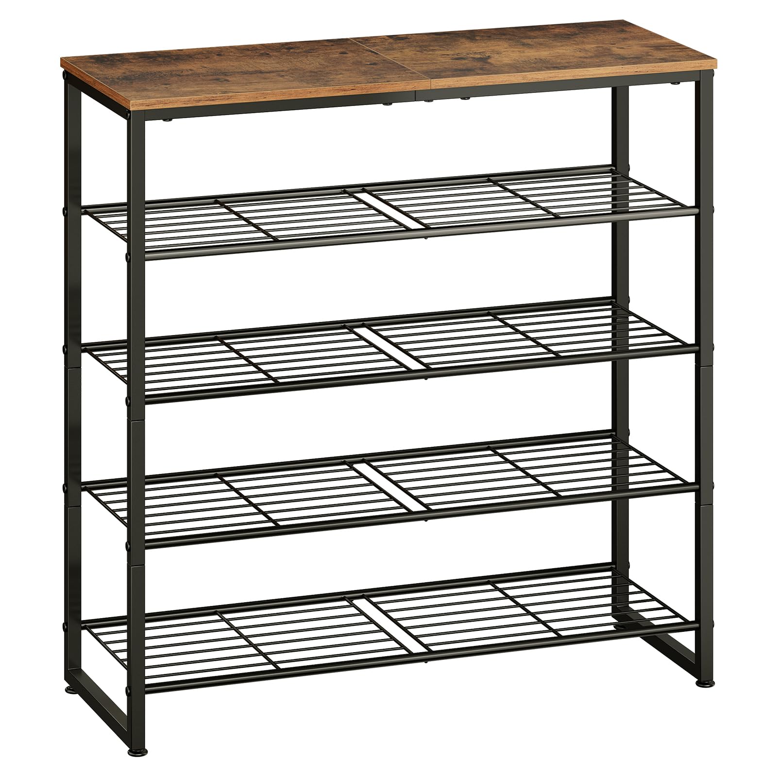 HOOBRO 5-Tier Shoe Rack, Shoe Organiser with Removable Shelves, Storage Rack with Adjustable Feet, Shoe Storage Shelf, for Foyer, Entryway, and Hallway, Black and Rustic Brown EBF59XJ01