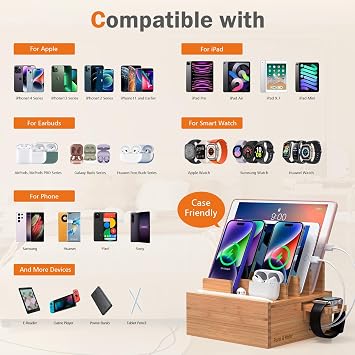Pezin & Hulin Bamboo Charging Stand with Watch Holder for Phone & Watch
