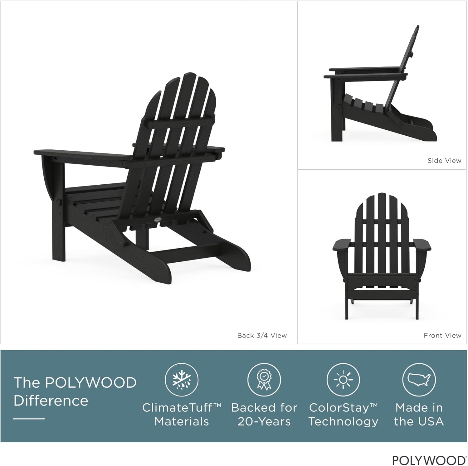 POLYWOOD AD5030BL Classic Folding Adirondack, Black
