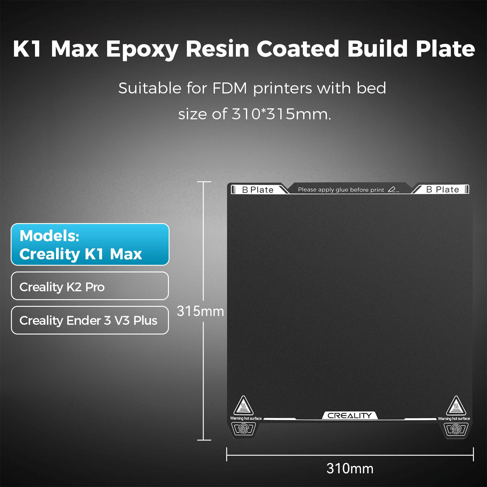 Resin Epoxy Creality K1 Max Bed PEI Build Plate Kit, 315 X 310mm ...