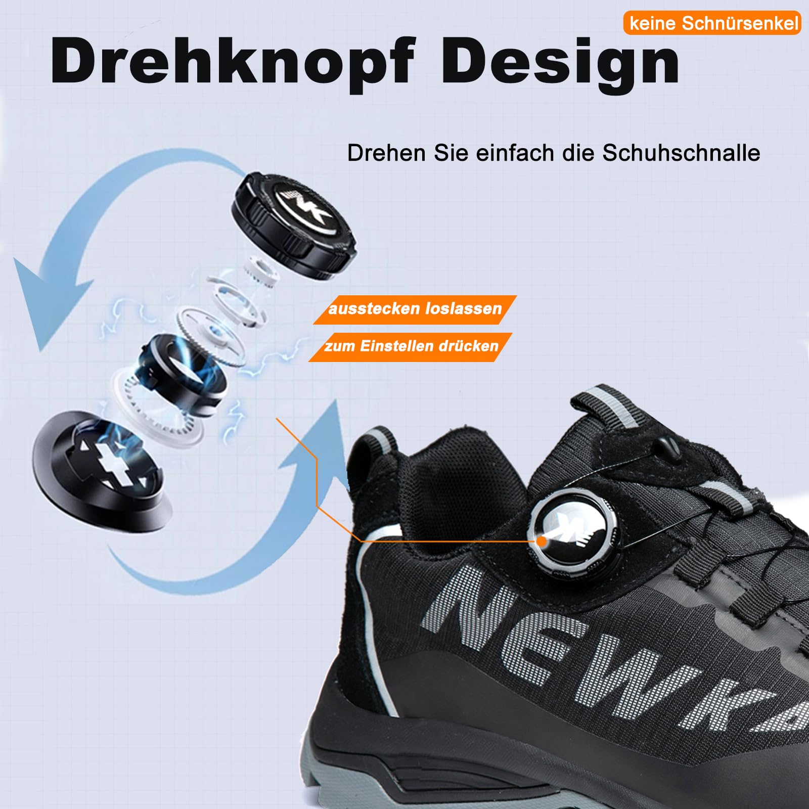 Sicherheitsschuhe Herren Leicht Arbeitsschuhe Damen rutschfeste Wanderschuhe Atmungsaktiv Schutzschuhe Stahlkappenschuhe mit Drehverschluss