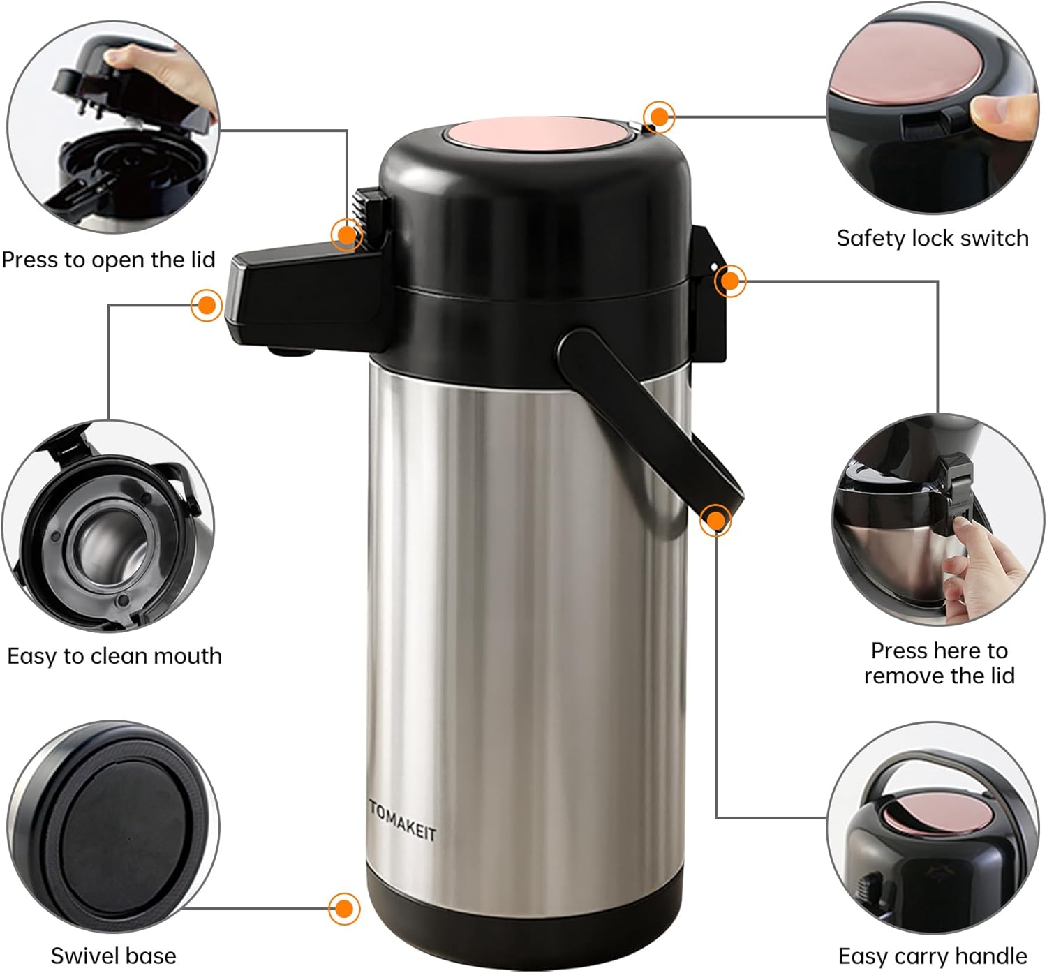 Airpot Coffee Carafe for Keeping Hot,102oz/3L Coffee Dispenser Thermal with Pump,Insulated Stainless Steel Hot Beverage Dispenser for Parties,Thermal Carafe for Hot Drinks Water Tea Chocolate - Image 3