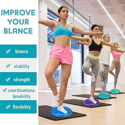Miniatura 10 de Sotiff 4 Pcs Wiggle Seat Flexible Inflated Wobble Cushion Stability Balance Pad Balance Disc Sensory Seat for Kids Men Women Physical Therapy