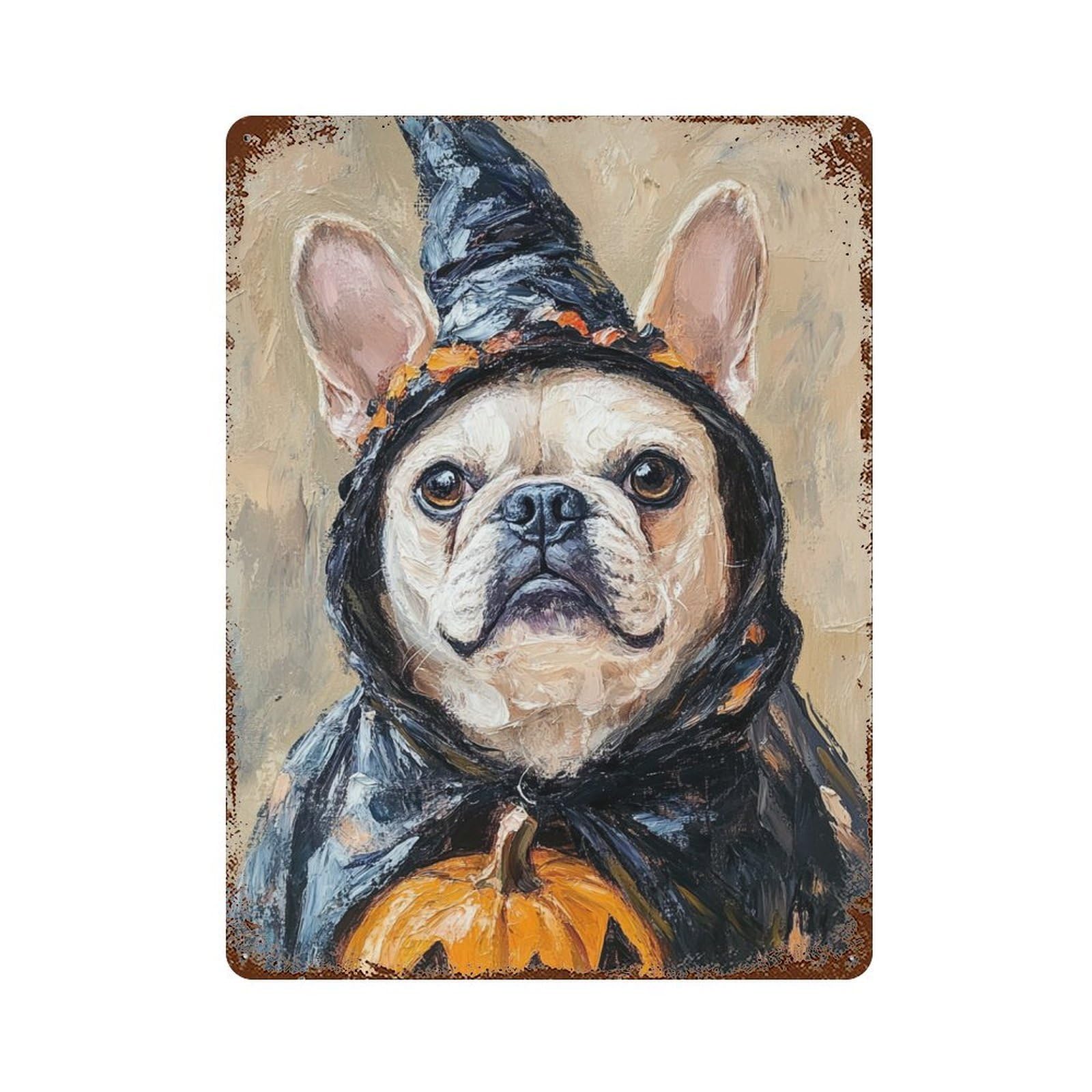Halloween Witch Dog Costume Decorative Tin Sign 15.7"x11.8", for Garage, Bar And Workshop Decor, Novelty Wall Decor