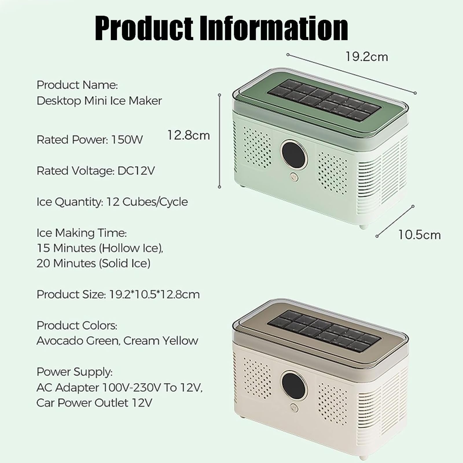 Máquina para hacer cubitos de hielo portátil con estante desmontable, mini máquina para hacer hielo automática para automóvil, 12 cubitos en 15 minutos para viajes en casa, cocina, cam green 16 cubes
