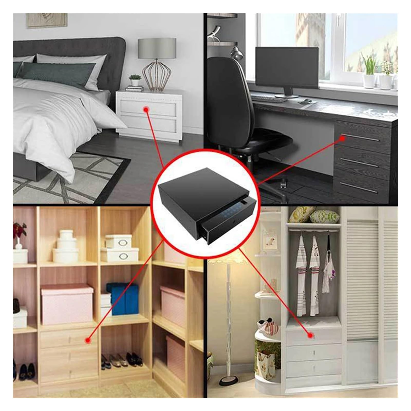 Kleiner Safe, Eingebettete versteckte Schublade Safe Box Fingerabdruck Kleiderschrank Passwort Box for Home Hotel Wertsachen, Geld Schmuck Sammlung(480mm Password)