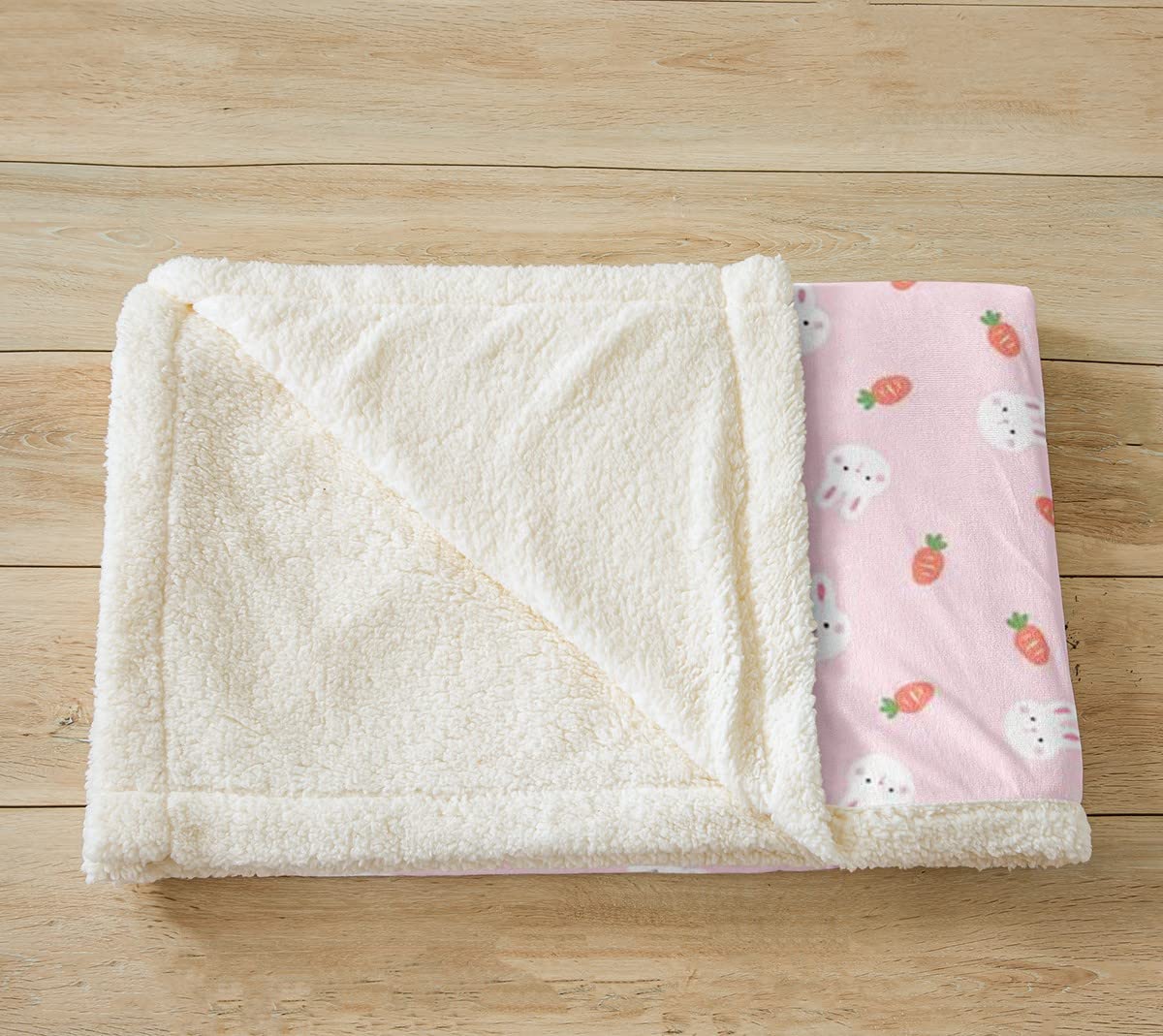 Coperta per bambini, motivo: coniglietti in sherpa, per bambini, coniglietti, carote, per bambini, ragazzi, ragazze, animali kawaii, per divano letto, bella rosa, 200 x 201 cm