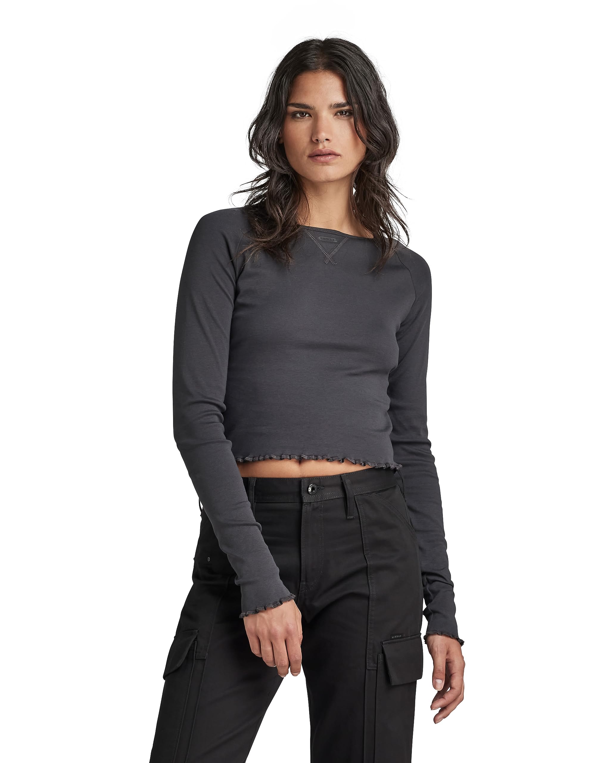 G-Star Women's Cropped baby sis raglan r t ls wmn, Grey (shadow D23803-1141-992), M