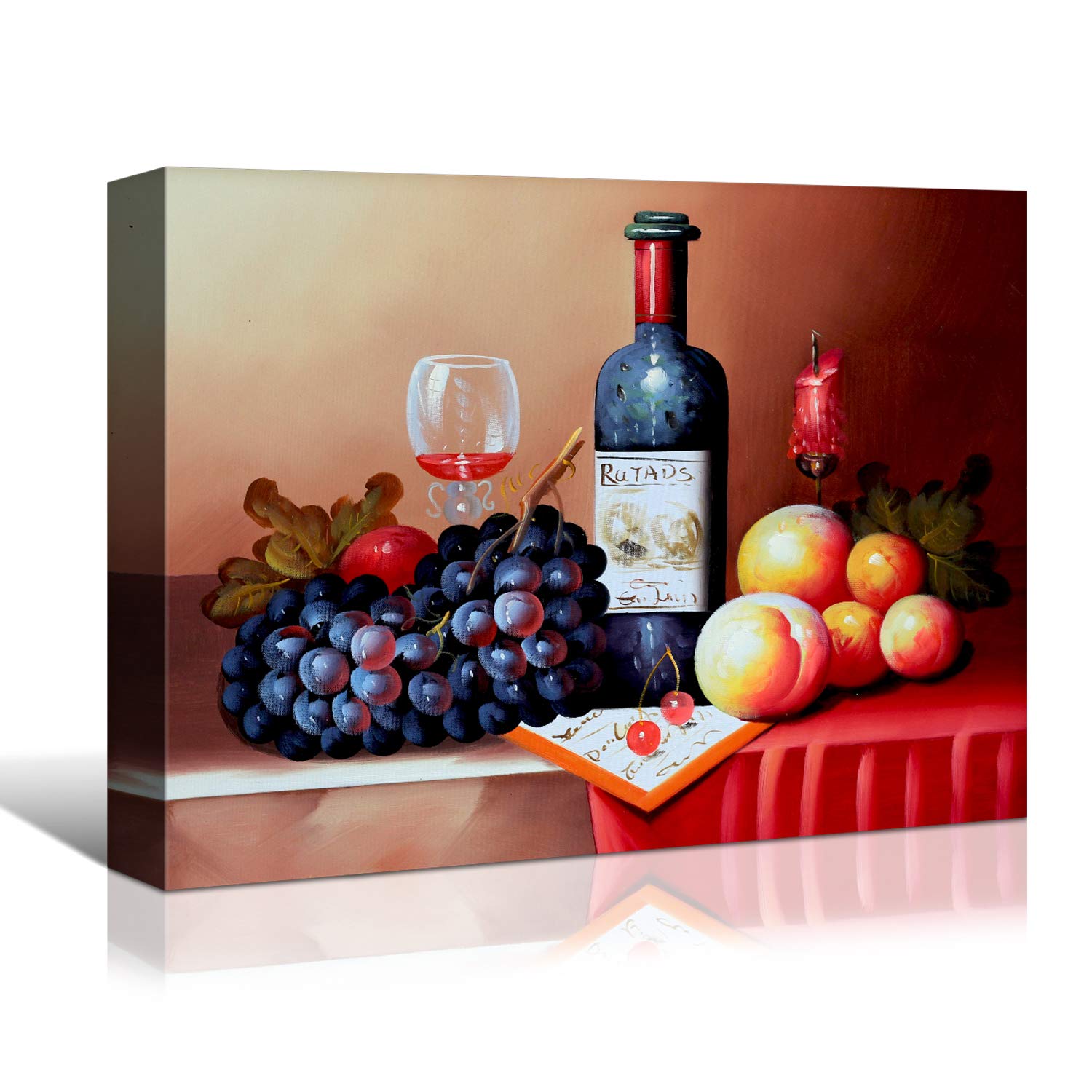 Denozer - Wall Art for Kitchen Canvas Artwork Fruits Grapes Wine Bottle Foods Canvas Painting for Dining Room Wall Decor Home Decoration - 48x36 inches