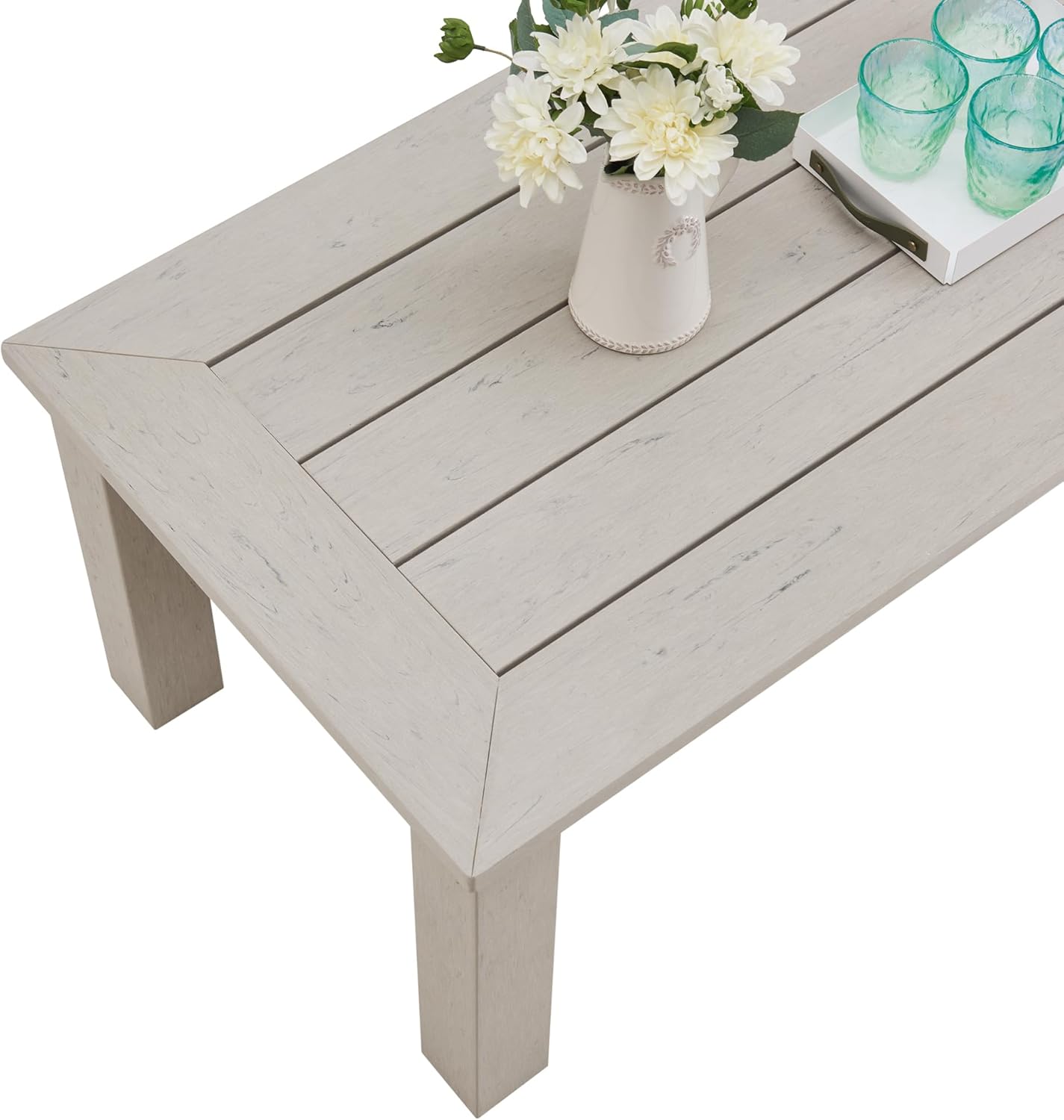 Psilvam Outdoor Coffee Table, 47.2" Poly Lumber Modern Rectangle Large coffee table, Weatherproof patio coffee Table That Never Rot and Fade, Patio Furniture suit for Porch, Balcony, Living Room(Grey)