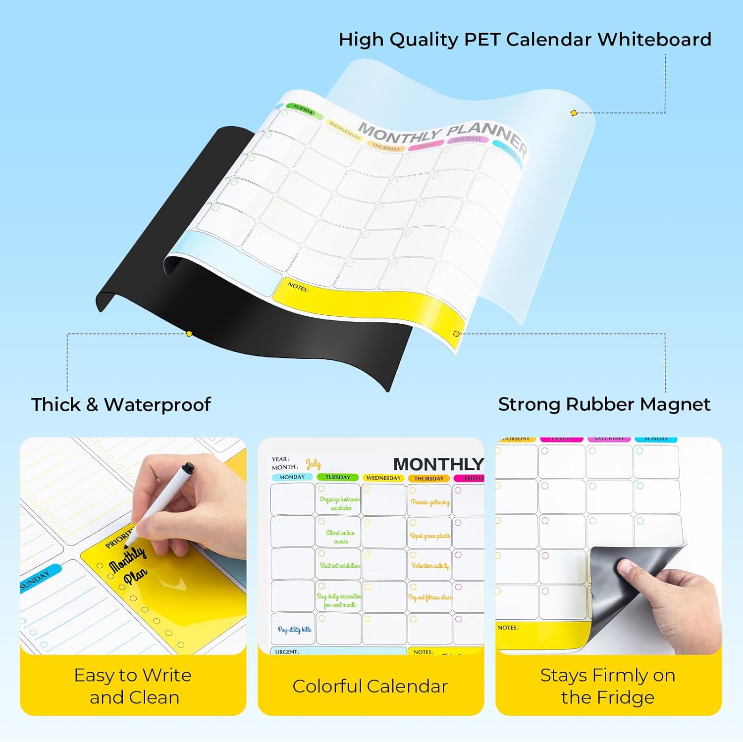 M&G Magnetic Dry Erase Calendar Set for Fridge, 4 Pack Planning Whiteboard with 10 Markers and Eraser, Monthly & Weekly & Daily Chore Chart for Refrigerator Wall Door thumbnail