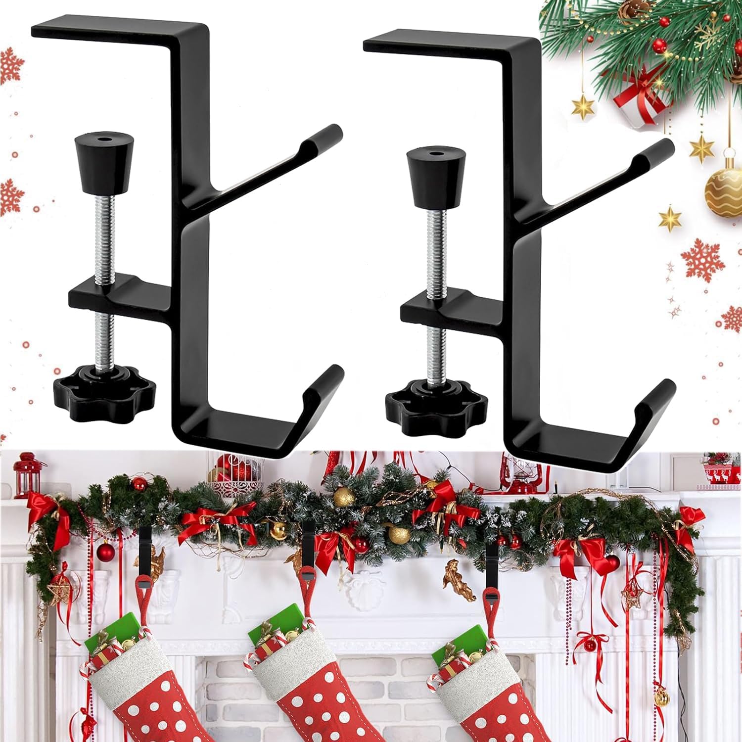 2 in1Christmas Stocking Garland Hanger 2 Hooks Stocking Holders for Mantle Garland Hanger Mantle Hooks for Garland Christmas Stocking Garland Hooks for Xmas Fireplace Garland Mantle,3pcs