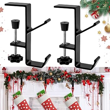 2 in1Christmas Stocking Garland Hanger 2 Hooks Stocking Holders for Mantle Garland Hanger Mantle Hooks for Garland Christmas Stocking Garland Hooks for Xmas Fireplace Garland Mantle,2pcs