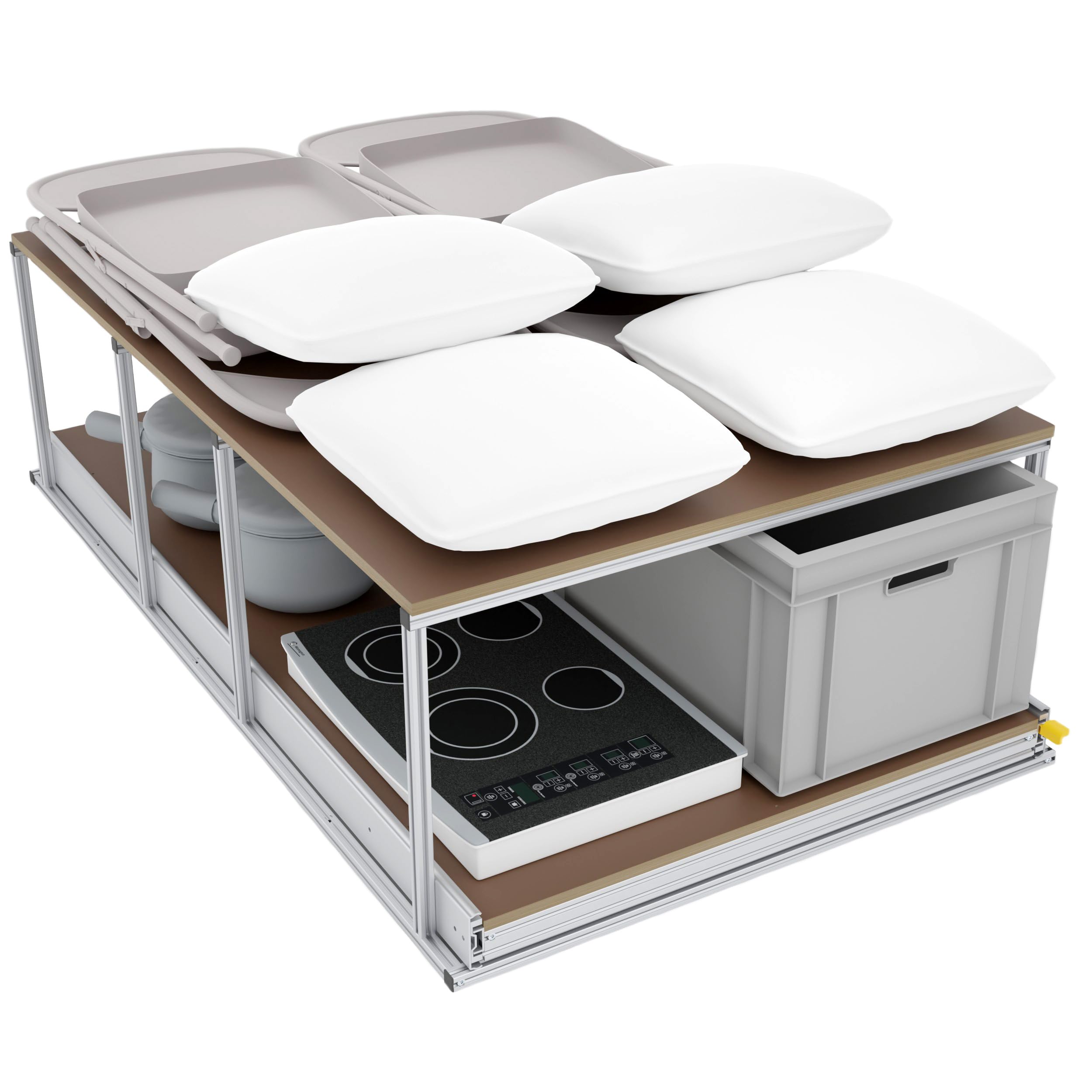 Heckauszug mit Ablage für Camper, sehr lang - 150cm, 220kg Auszug (Breite: Individuell)
