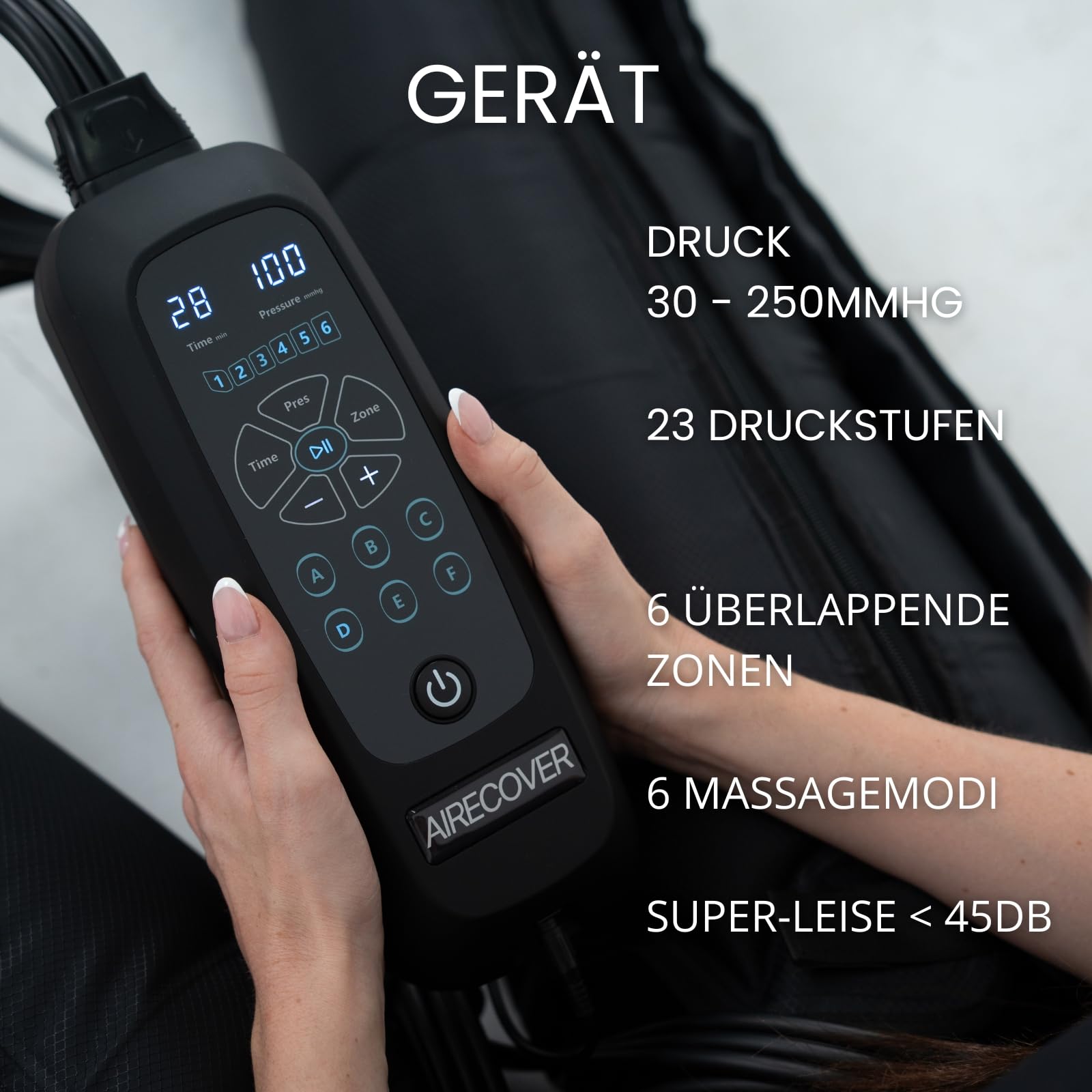 Pressotherapie für Zuhause, Beinmassagegerät mit 6 Kammern zur Verbesserung der Durchblutung und Lymphdrainage, Recovery Boots für Muskelentspannung und müde Beine, 6 Modi (L: 176-190 cm)