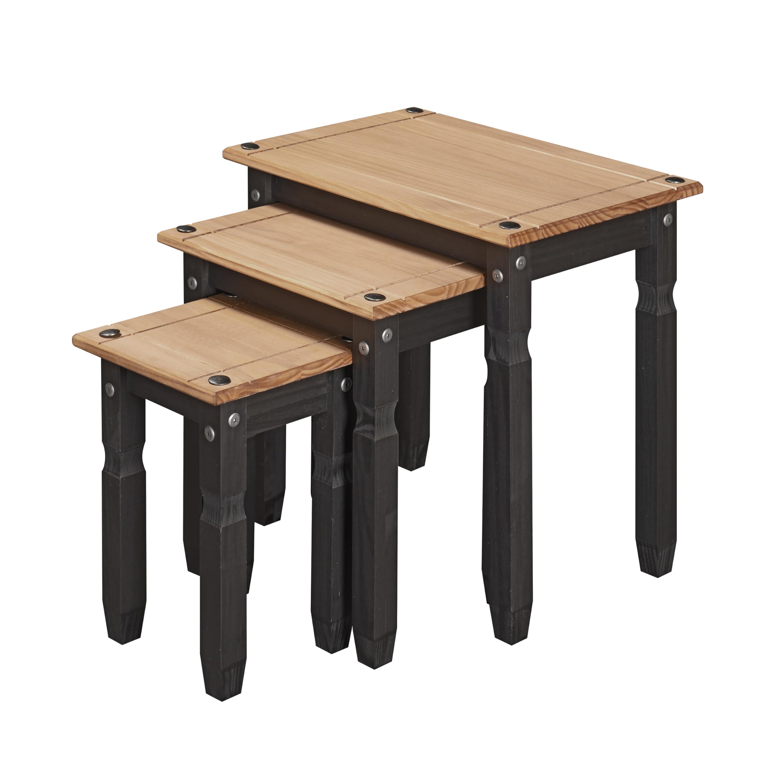 Corona Nest of 3 Tables Black Solid Mexican Pine