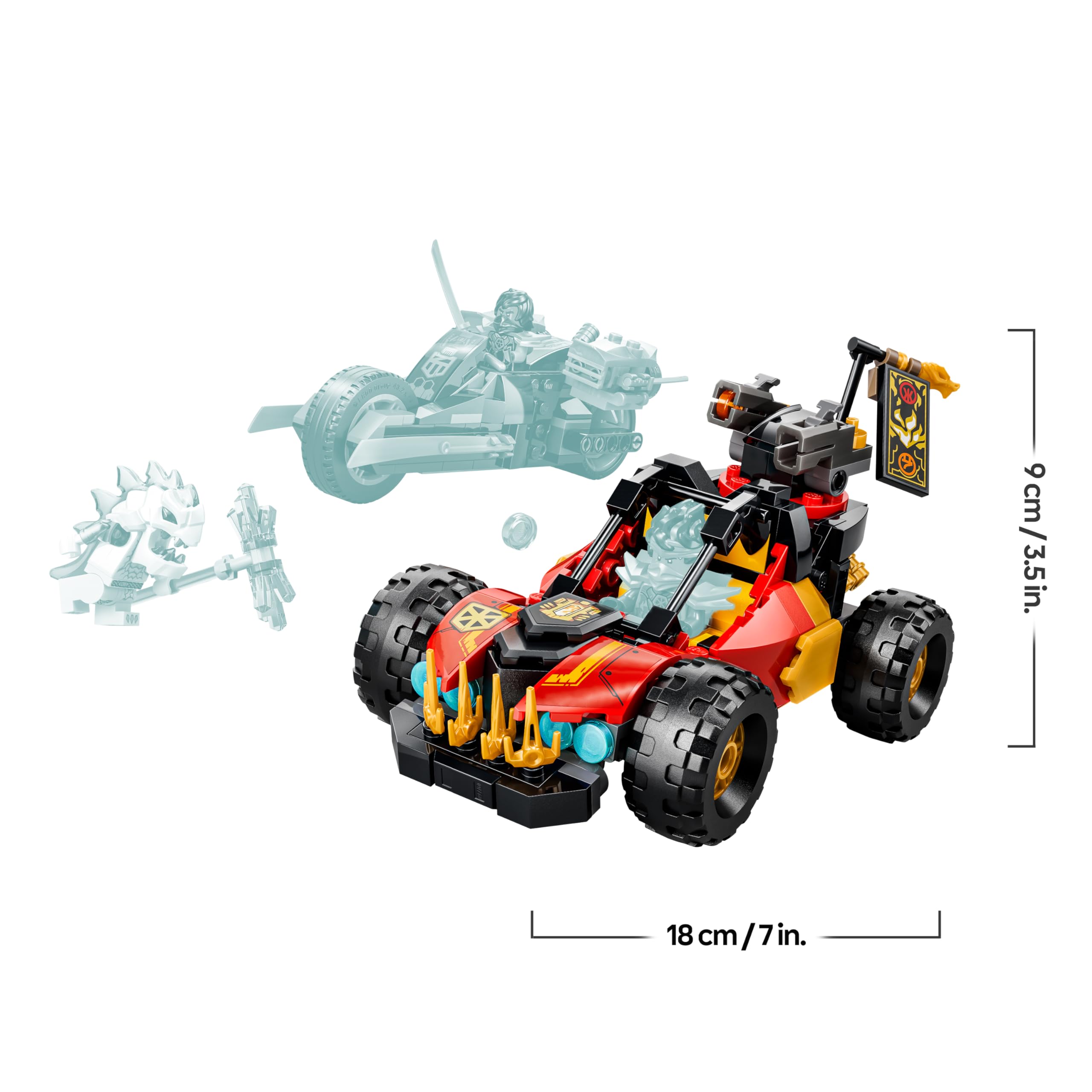LEGO NINJAGO Kais und Coles Kombi-Flitzer - Ninja Spielzeug mit Auto, Motorrad, 3 Minifiguren inkl. Kai & Cole mit Katanas - Geschenkidee für Jungen ab 7 Jahren und Dragons Rising Fans - 71864