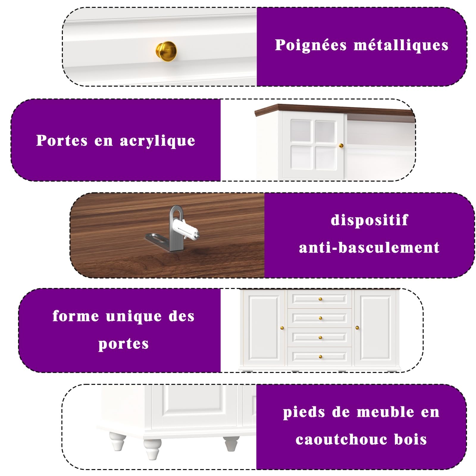 Meuble Cuisine avec Éclairage LED et Plan de Travail, Buffet Haut Cuisine