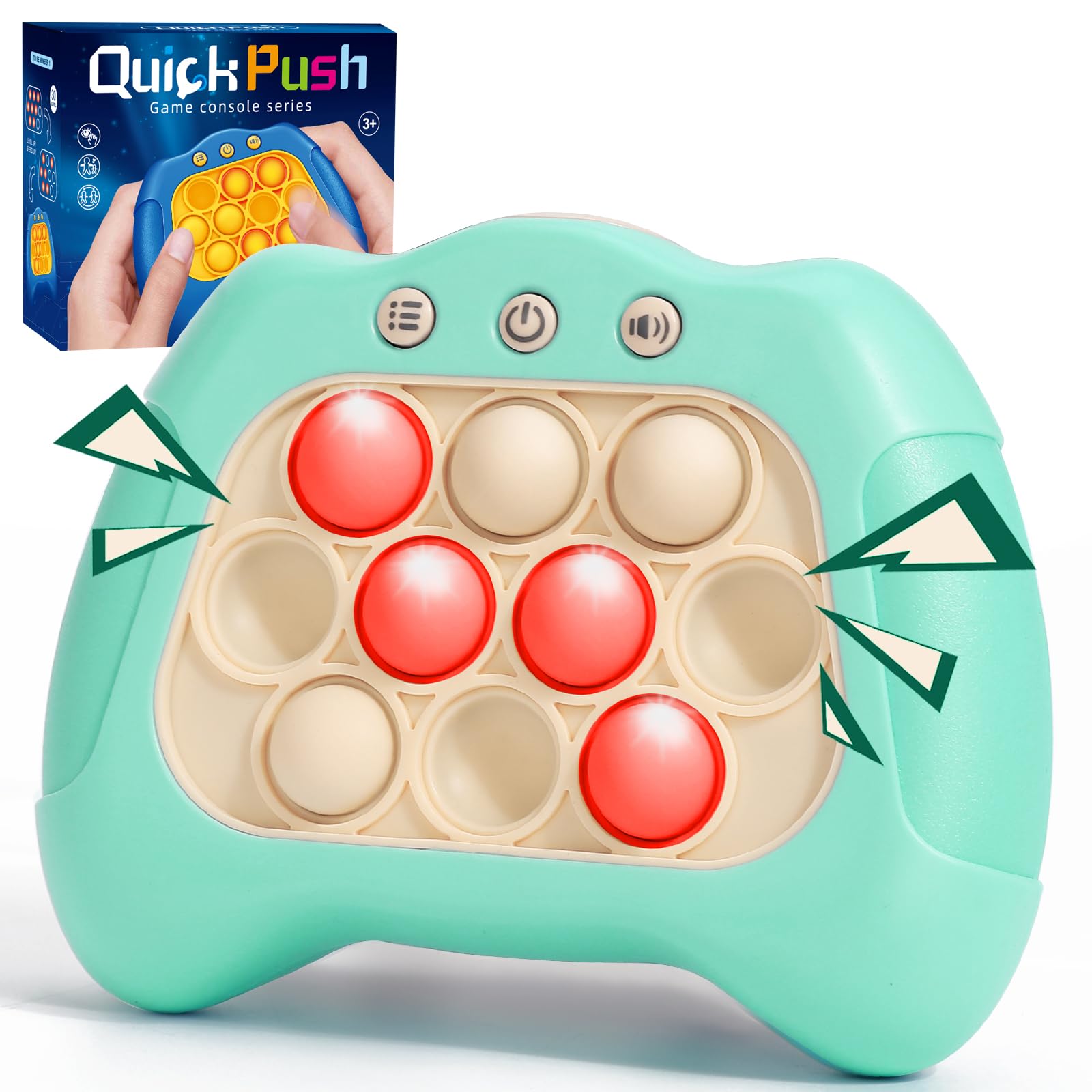 Fast Push Machine Light Up Fidget Toys for Kids Adults, Handheld Game for Kids 3-12, Quick Push Bubble Stress Toy, Sensory Toys Travel Games, Xmas Birthday Gifts for Boys Girls (Green)