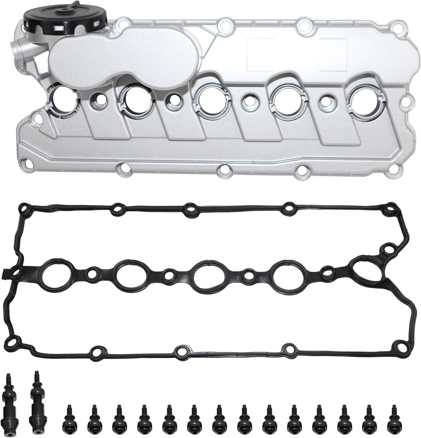Upgraded Aluminum Engine Valve Cover Compatible with 2005-2014 Volkswagen Jetta 2006-2009 Rabbit 2010-2014 Golf 2012-2014 Passat 2006-2018 Beetle 2.5L Replaces # 07K103469D