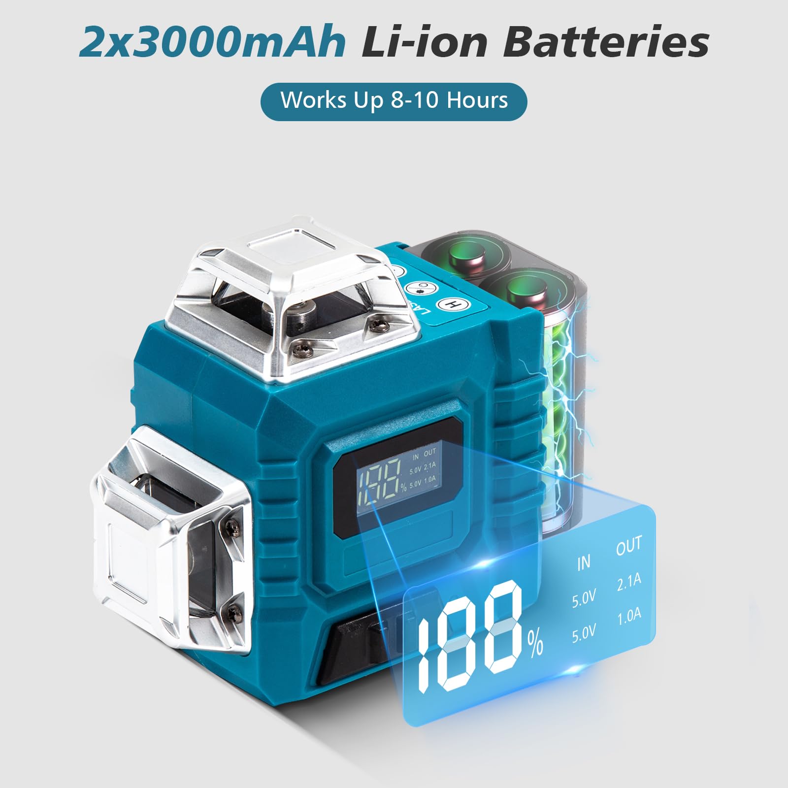 Laser a croce con treppiede, laser a croce 4D 16 linee, colore verde, con 2 batterie da 3000 mAh, livella a bolla 4 x 360°, autolivellante, laser a linea con indicatore LED e acqua IP54