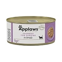 Applaws Cibo Umido Naturale per Gatti 100% Naturale, Sgombro con Sardine in Brodo per Gatti Adulti