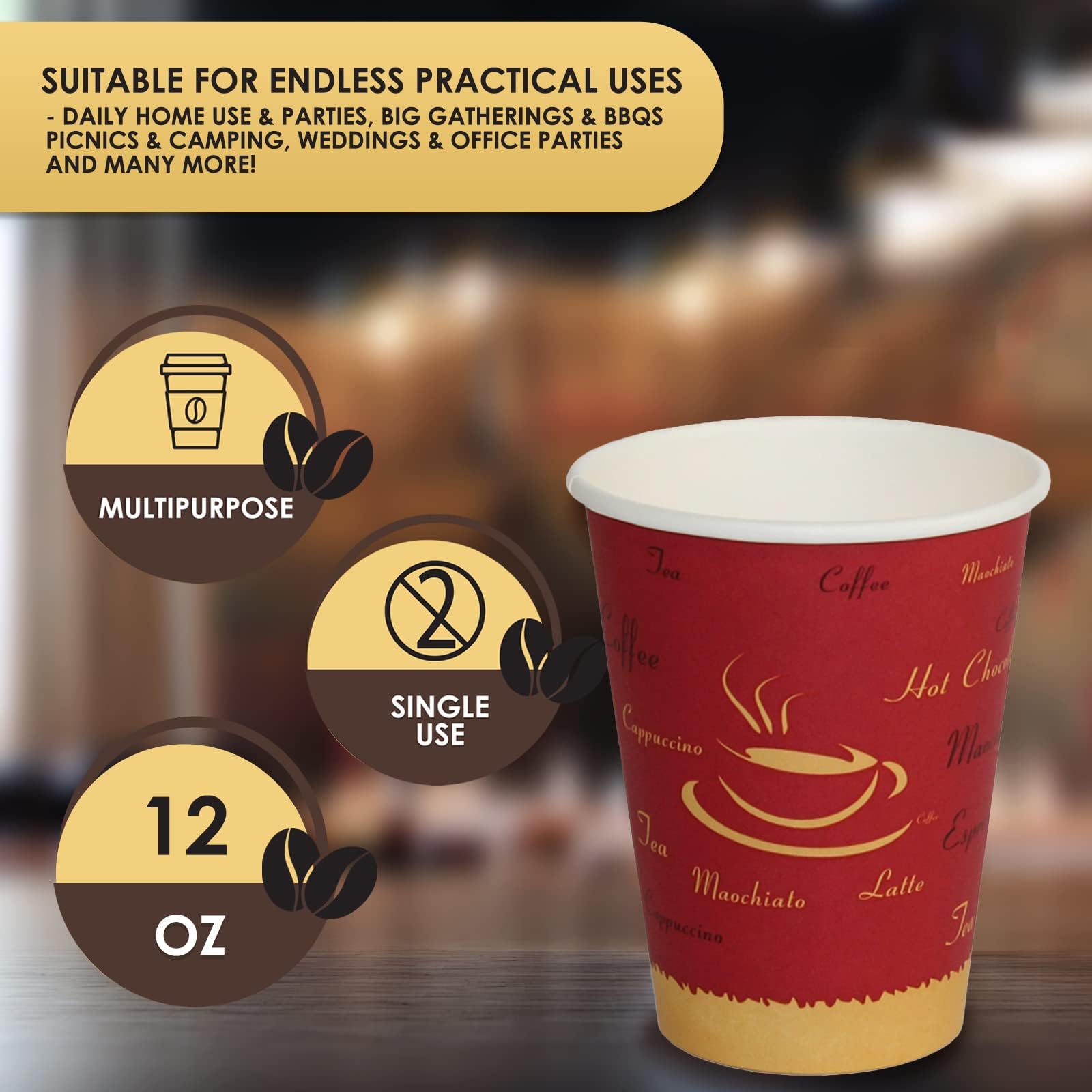 PAMI Hot Coffee Paper Cups [Case of 1000] 12oz- Disposable Take-Away ...