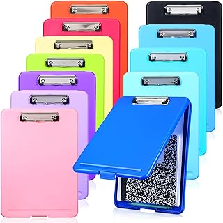 Ireer 12 Pcs Plastic Clipboard with Storage Heavy Duty Portable Writing Boards for 150 Sheet A4 Paper with Pen Holder Large Capacity Clipboards for Nurse Teacher Student Classroom Office(Colored)
