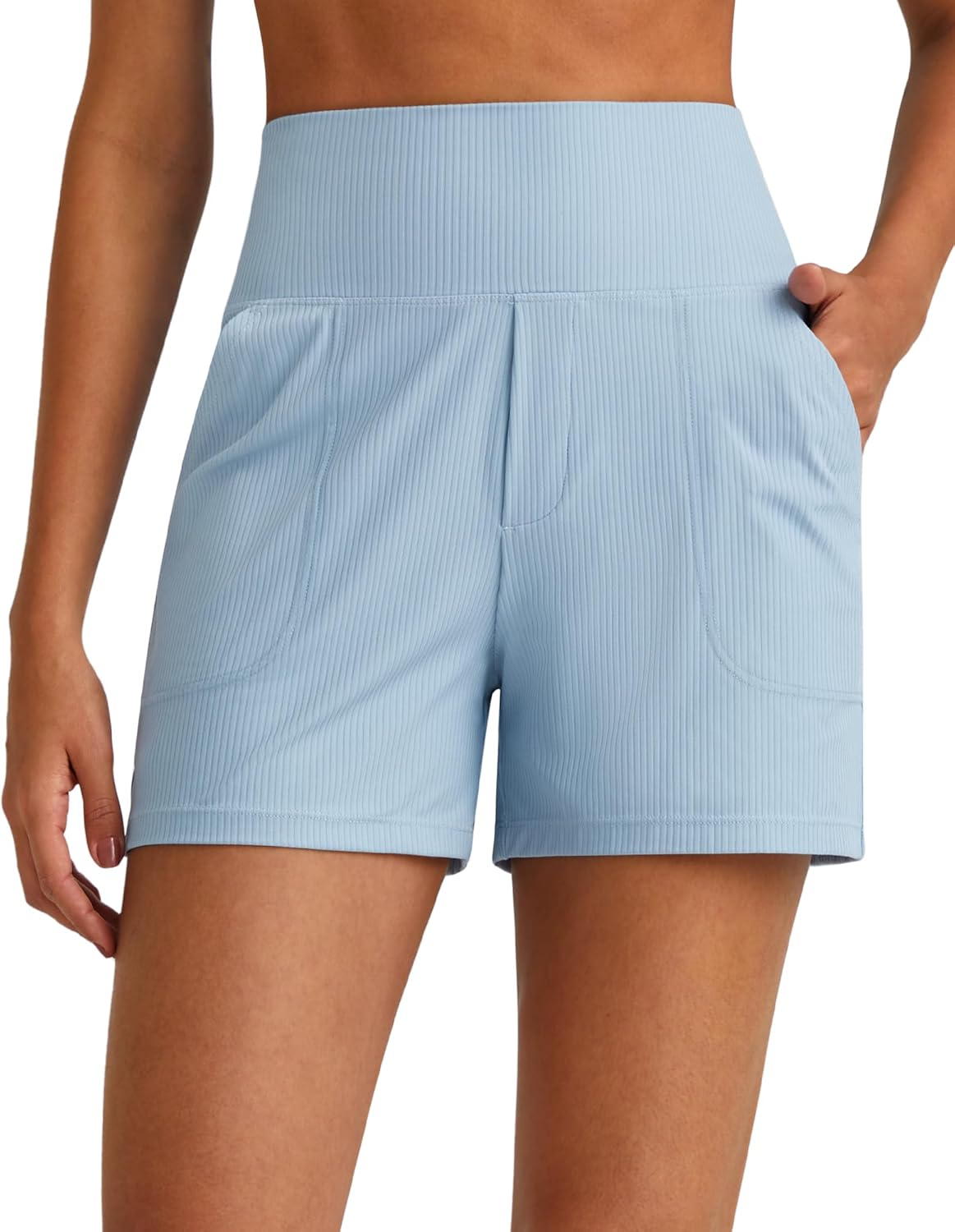 G4Free Comfy Ribbed Womens Shorts Dressy Casual High Waisted Athletic Lounge Trouser Shorts with Side Pockets