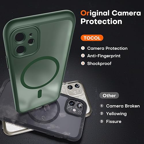 Miniatura 5 de TOCOL Funda para iPhone 11, compatible con Magsafe, protección completa de cámara, imanes integrados, protección contra caídas, funda translúcida