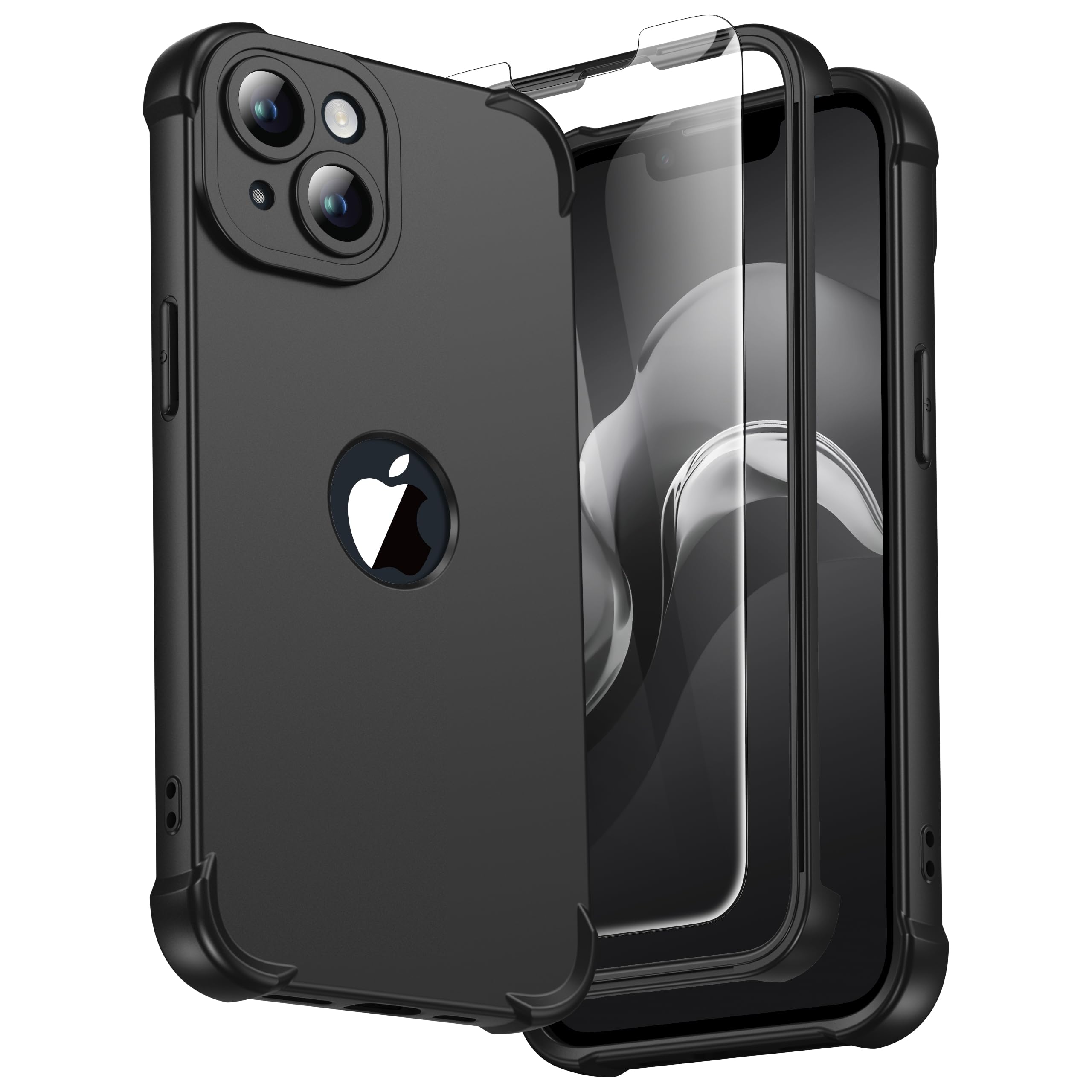 – for iPhone 14 Case 6.1 inch, with [2 Pack Screen Protector] [Camera Lens Guard] [15FT Military Grade Drop Test] 360° Shockproof Slim Fit Design Rubber Bumper Phone Cover - Black