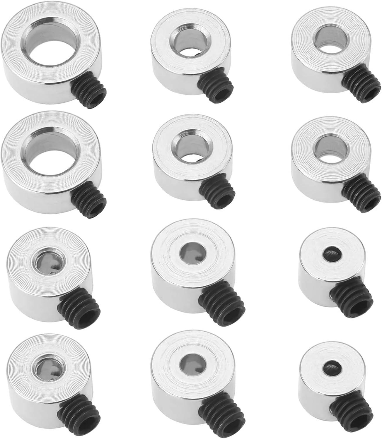 ECSiNG 30Pcs Shaft Collar Zinc Plated Solid Steel Bore 1.6mm 2.1mm 2.6mm 3.1mm 4.5mm 5.1mm Clamp Collar Set with M3 Grub Screw for Toy Car DIY