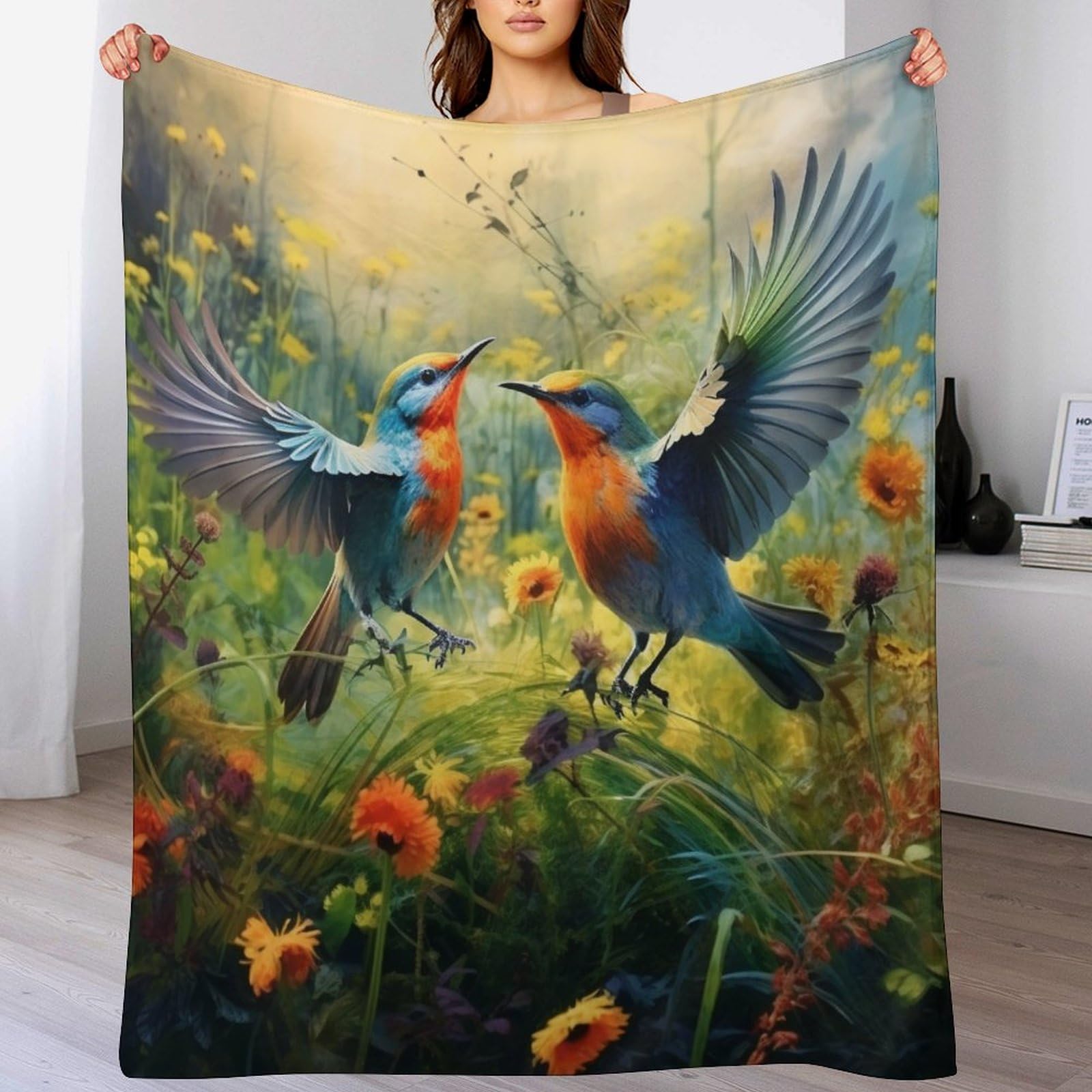 Couverture polaire plaid oiseau flanelle épaisse douce jeté de canapé chaud lit 100x130