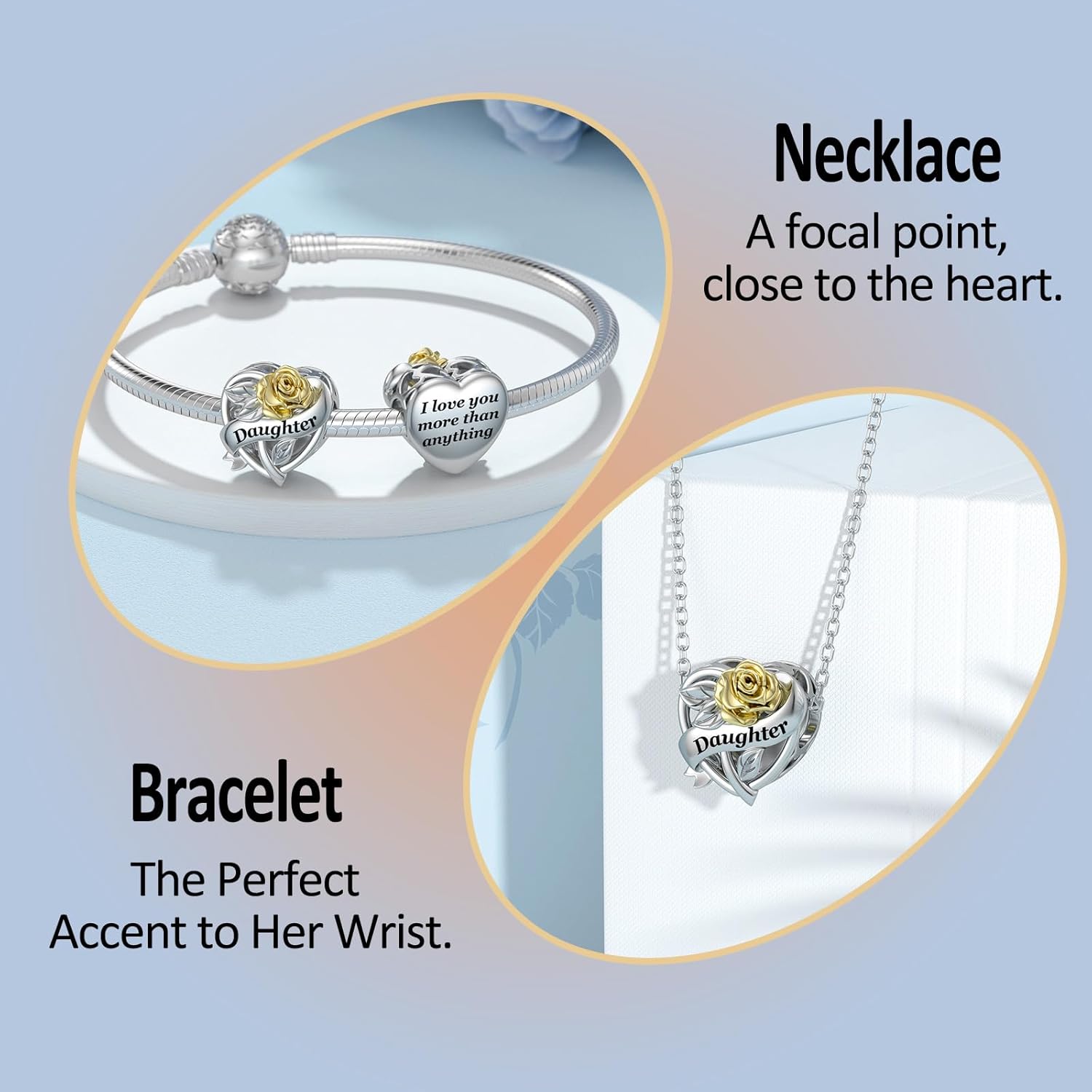 DALARAN 925 Sterling Silver Mother Daughter Sister Wife Friend Grandma Charms Bead for Charm Bracelet Necklace - Image 2