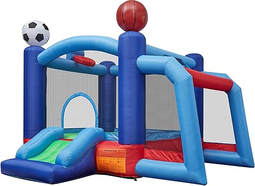 Casa inflable de rebote para niños con castillo de salto de tobogán con soplador de baloncesto con borde de baloncesto, incluye bolsa de transporte,