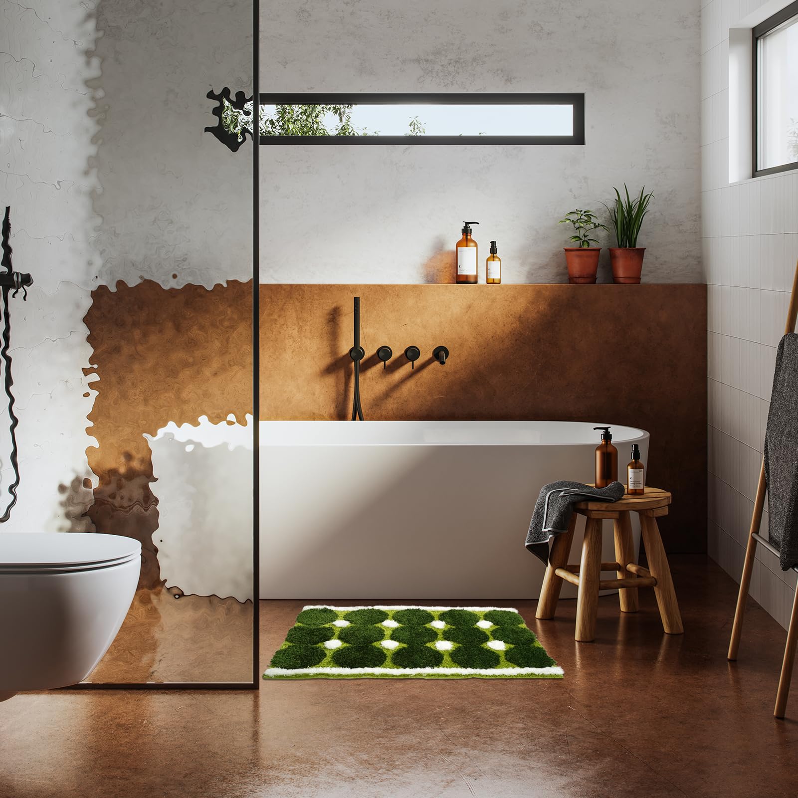 Alfombra de Baño Absorbente Secado Rápido con Diseño de Musgo Verde | Alfombra Ducha Antideslizante de Flocado, para Salón, Dormitorio, Pie de Cama, Baño y Exterior de la Bañera, 50x80cm