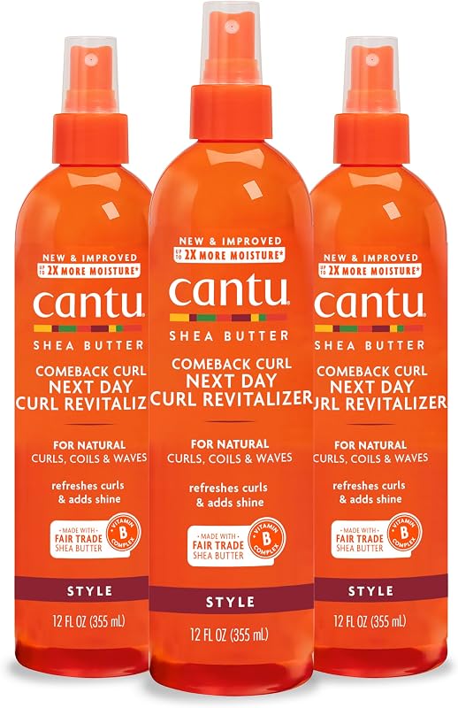 Comeback Curl Next Day Revitalizer Spray for Natural Hair with Pure Shea Butter, Refreshes Curls, 12 fl oz (Pack of 3)
