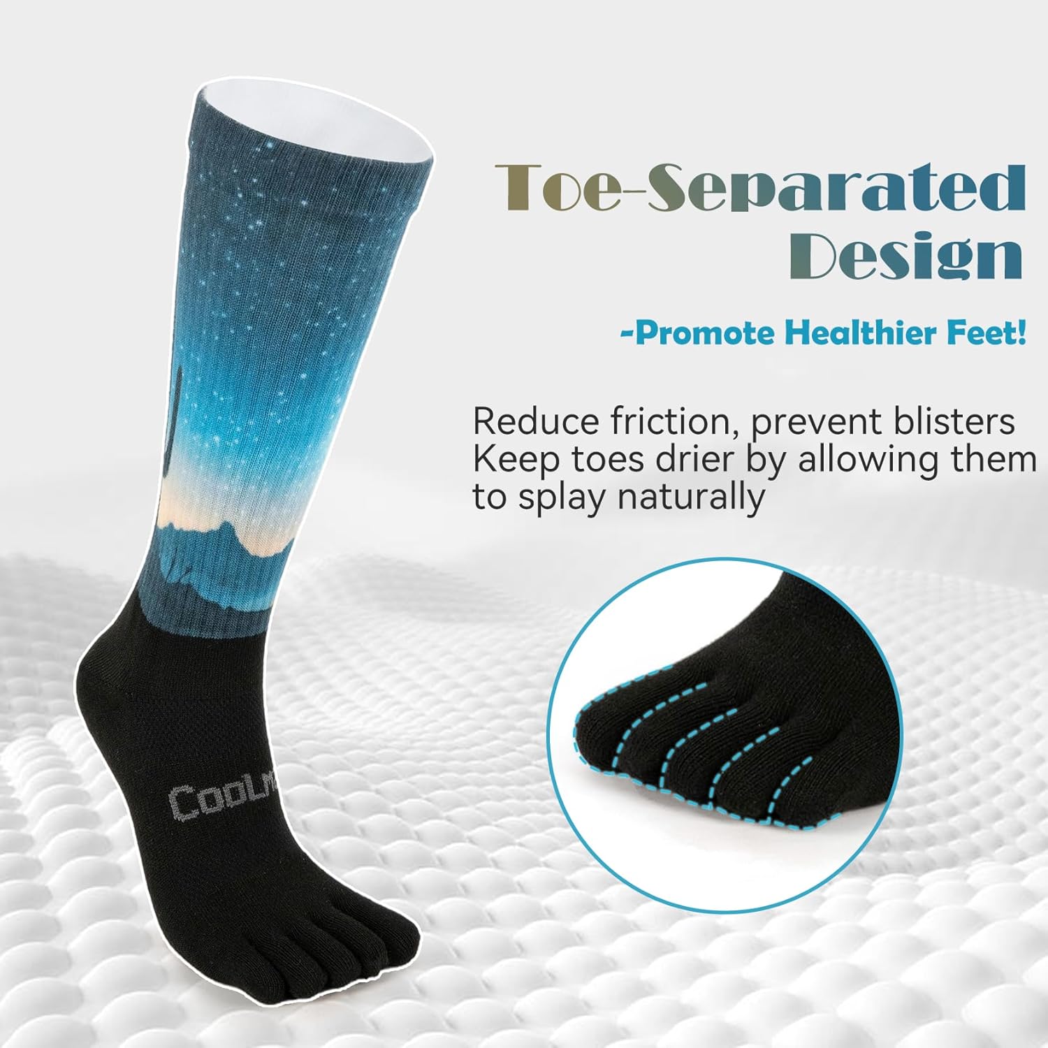 Toe Socks Athletic Cool-max Crew Socks Moisture-Wicking Running Sock with Arch Support, Breathable,Colorful