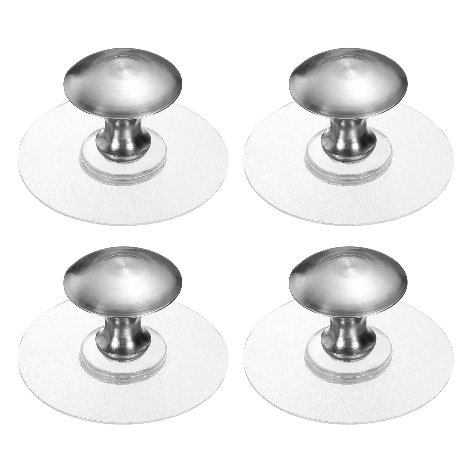 sourcing map 4 Pack Adhesive Cabinet Knobs, Stainless Steel Stick on Drawer Knobs, Round Self-Stick Instant Cabinet Handle Pulls for Window Wardrobe Cupboard Closet, Brushed Silver/Clear โ image 1