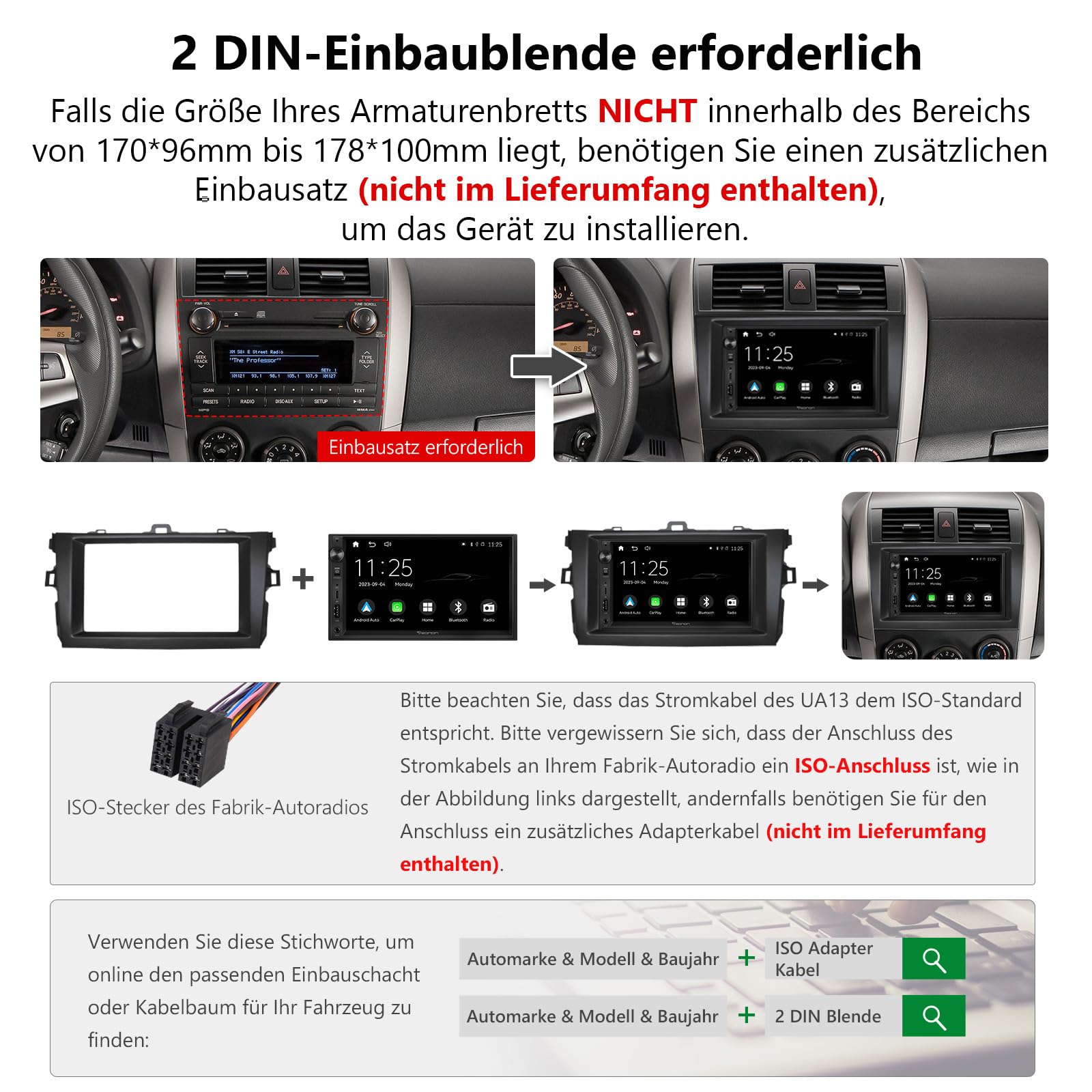 Eonon 7 Zoll Linux Doppel-Din-Autoradio, kabellos, CarPlay, Android Auto, Schnellladung, USB, DSP, Bluetooth, MirrorLink, RCA-Eingang/Ausgang, AUX-Eingang mit Rückfahrkamera X3
