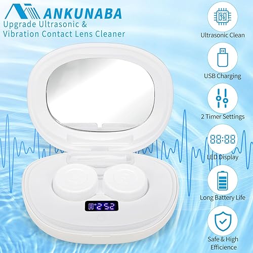 Miniatura 2 de Limpiador de lentes de contacto, máquina de limpieza ultrasónica portátil de lentes de contacto con cargador USB, pantalla de temporizador LED y kit