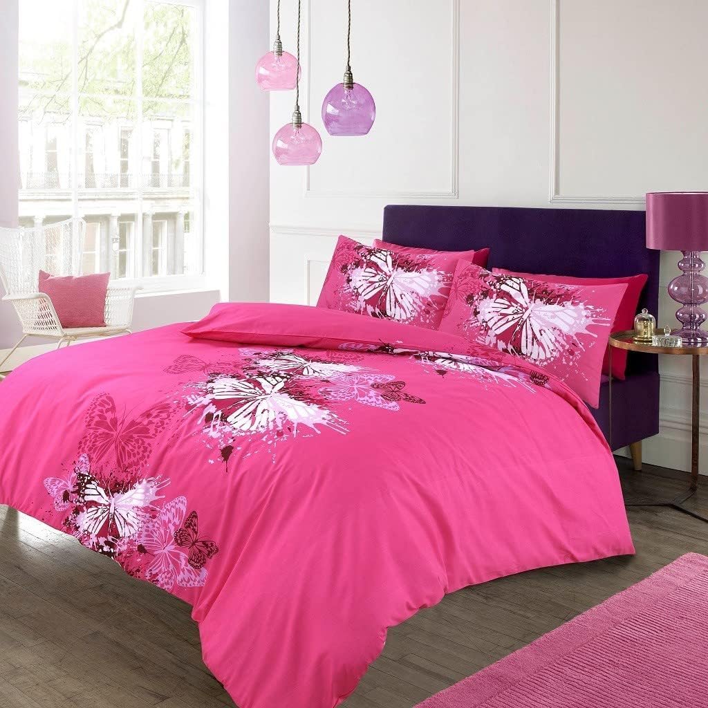 Luxury Butterfly Print Duvet Cover Set with Matching Pillow Cases, Soft Easy Care Bedding ...