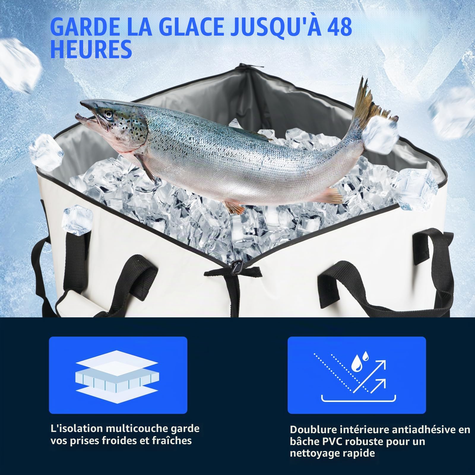 THKFISH Sac isotherme pour poisson, isolant, pour pêche, 152 x 51 x 23 cm, imperméable avec fermeture éclair lisse résistante à l'eau, maintient le froid et la fraîcheur pendant plus de 48 h