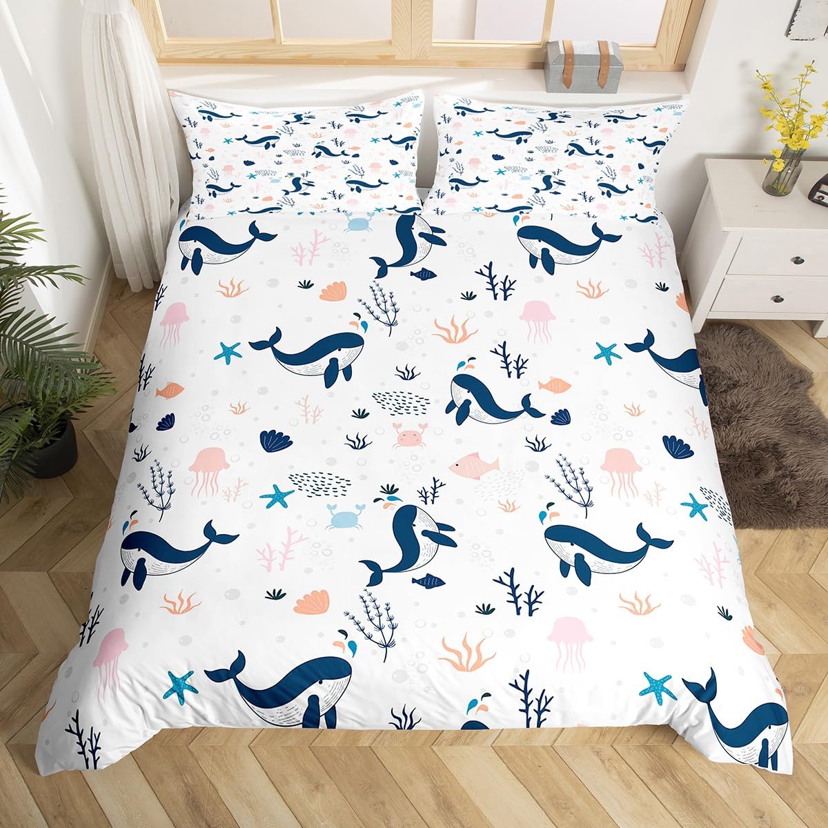 Parure de lit animaux marins pour lit simple afin de faciliter le coucher des enfants