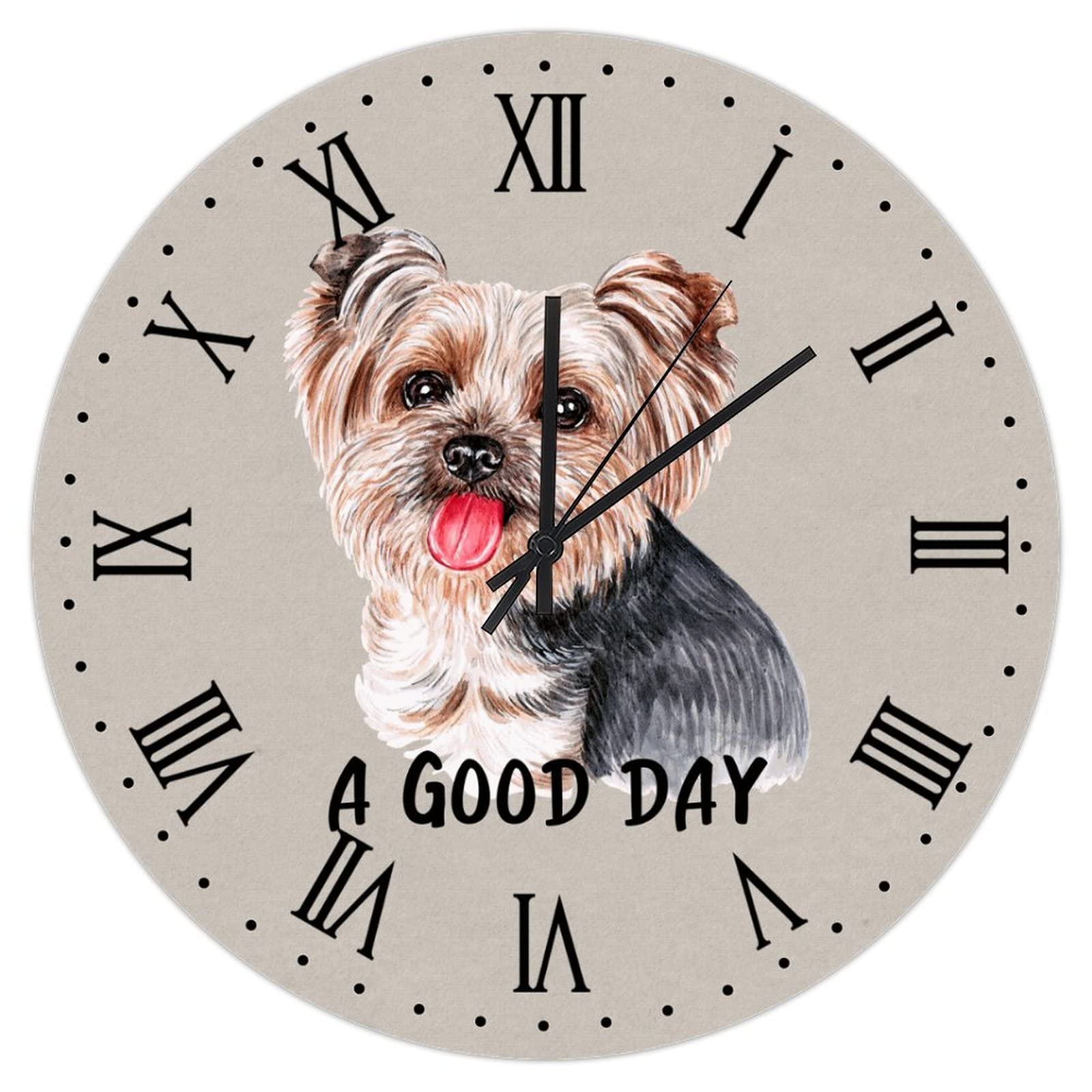 Horloge Yorkshire Terrier en bois pour chambre et salle de séjour