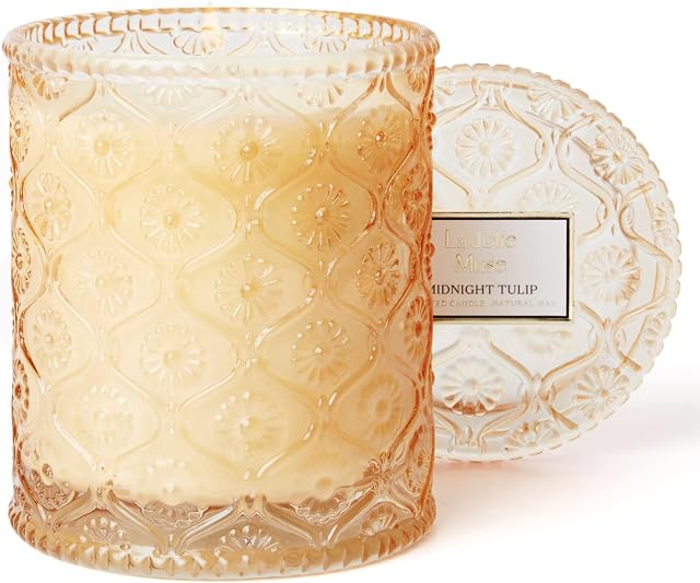 La Jolíe Muse Candle Gifts for Women, Natural Soy Wax Midnight Tulip Scented Candle Gift Set, 8.1Oz/230g Large Candle, 55 Hours Long Burning, Glass Jar Candles for Wedding Birthday