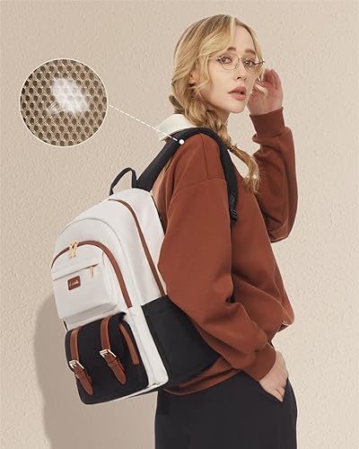 Miniatura 2 de LOVEVOOK Mochila para laptop para mujer, mochila convertible para laptop, mochila ligera para computadora de trabajo de viaje, Beige-negro-marrón,