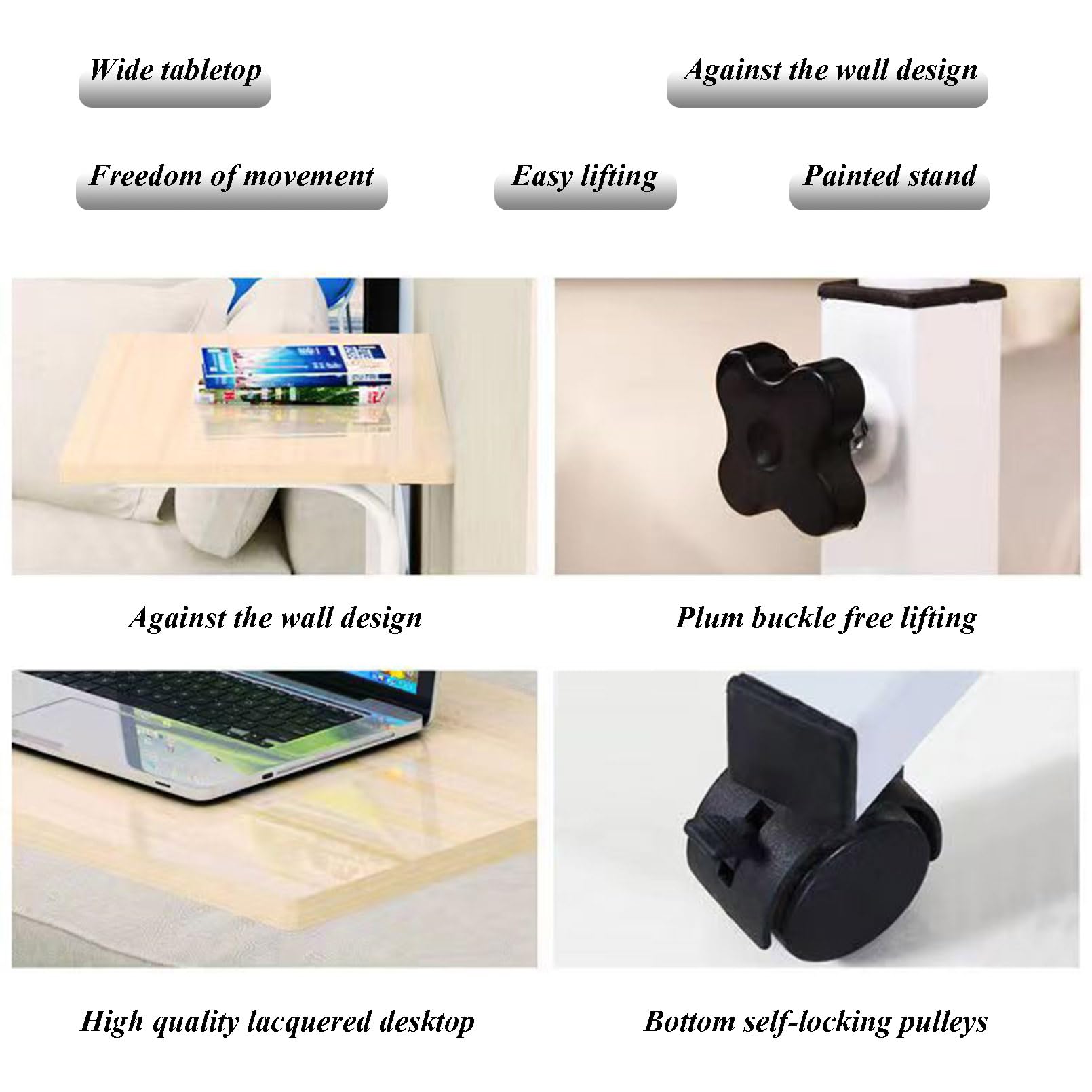 Scrivania per computer portatile a forma di C con ruote, comodino portatile per mangiare e lavorare da casa, regolabile in altezza, leggero, ideale per hobby e attività